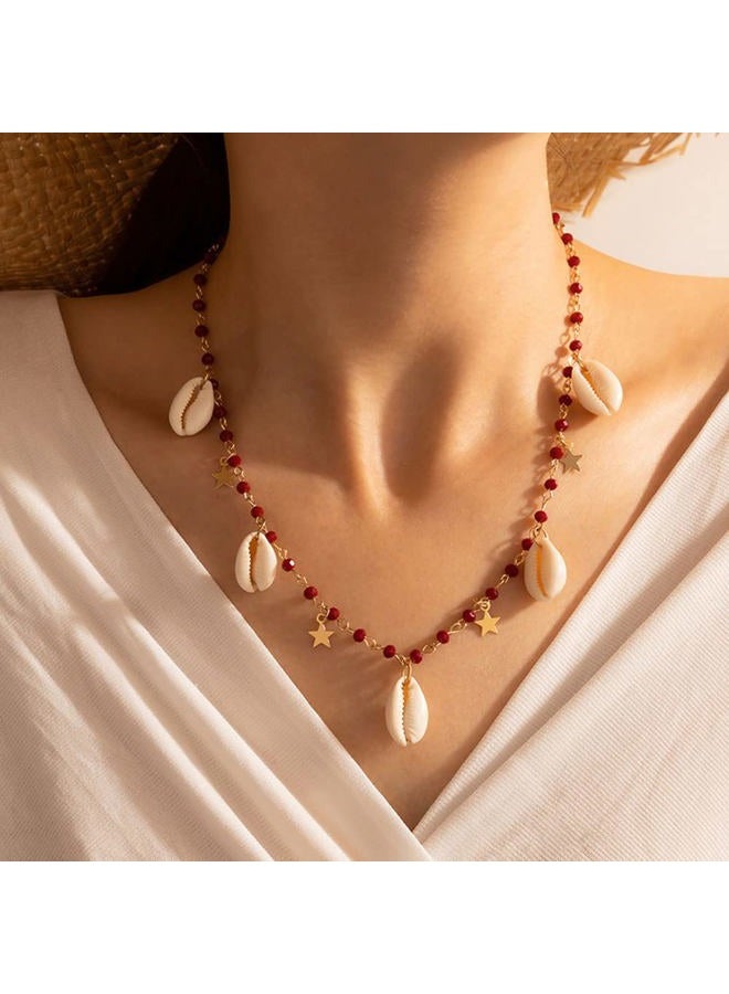 Asphire Bohemian Vintage Red Crystal Choker Necklace Shell Charm Pendant Collar Necklace Boho Summer Beach Necklace Prom Party Festival Accessories for Women Tens Girls (Style 10) - Image 1