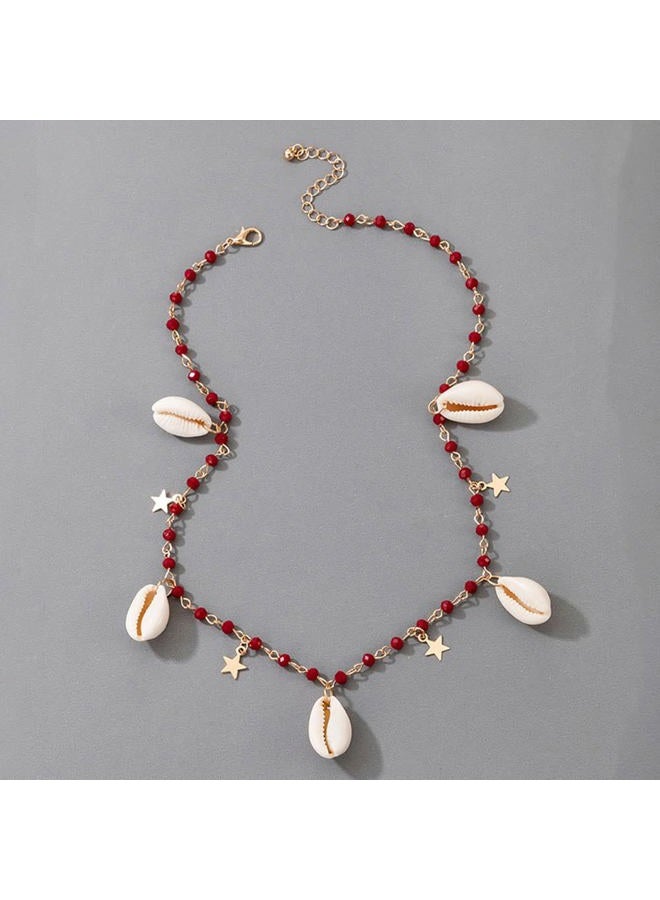 Asphire Bohemian Vintage Red Crystal Choker Necklace Shell Charm Pendant Collar Necklace Boho Summer Beach Necklace Prom Party Festival Accessories for Women Tens Girls (Style 10) - Image 4