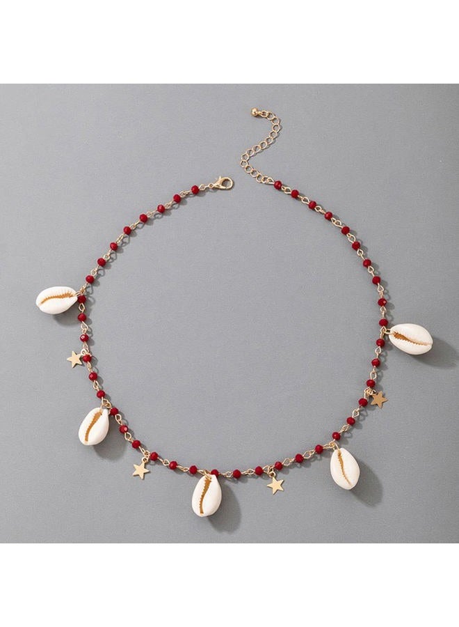 Asphire Bohemian Vintage Red Crystal Choker Necklace Shell Charm Pendant Collar Necklace Boho Summer Beach Necklace Prom Party Festival Accessories for Women Tens Girls (Style 10) - Image 2