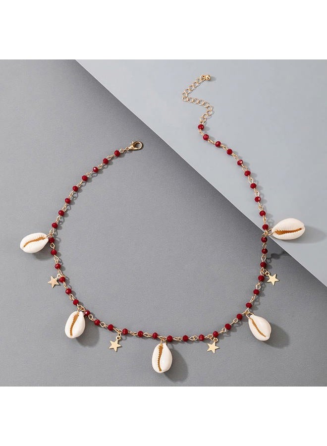 Asphire Bohemian Vintage Red Crystal Choker Necklace Shell Charm Pendant Collar Necklace Boho Summer Beach Necklace Prom Party Festival Accessories for Women Tens Girls (Style 10) - Image 5