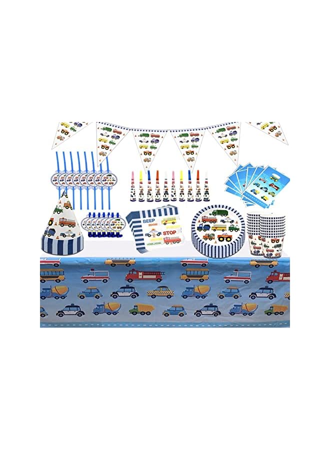Raxoom Giggles Vehicle Theme Disposable Tableware 16 items/set for 10 people (136 pieces) - Image 1