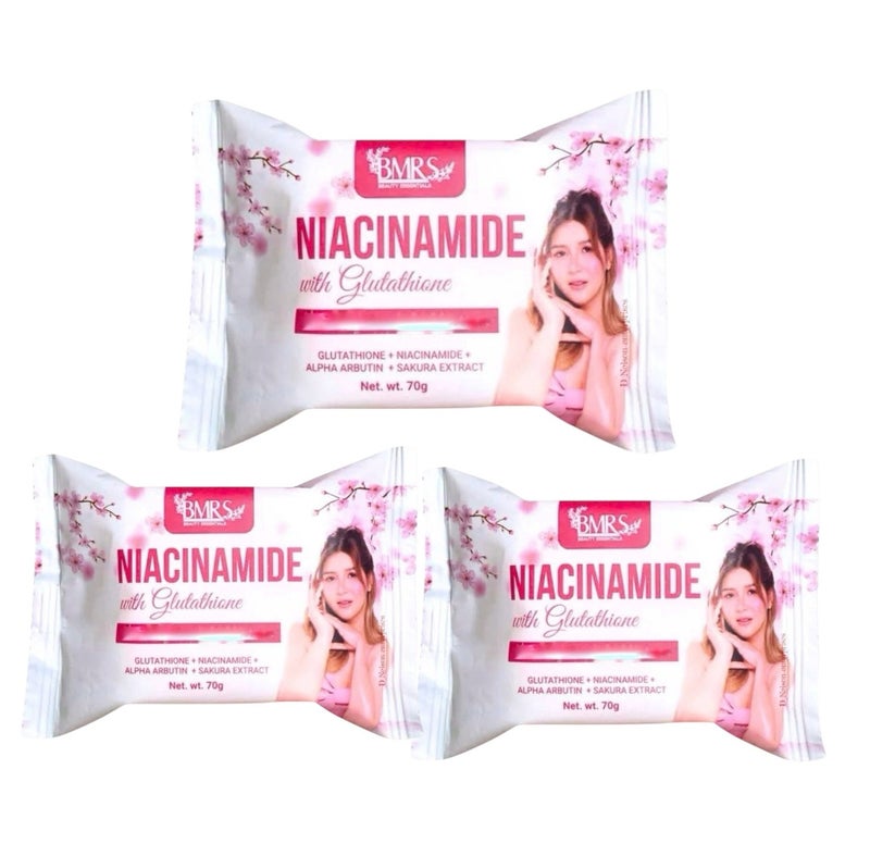 BMRS 3 Bars BMRS Niacinamide with Glutathione Premium Brightening Soap, 70g each - Image 1
