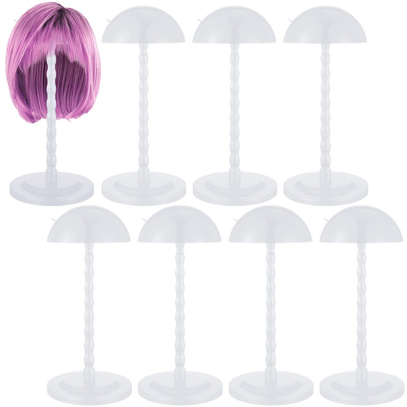 Reginary 8 Pieces Wig Head Stand for Multiple Wigs Mannequin Head 13.8 Inch Portable Hat Display Stand Travel Wig Holder for Styling Non Slip Stable DIY Practice Hat Holder(White)
