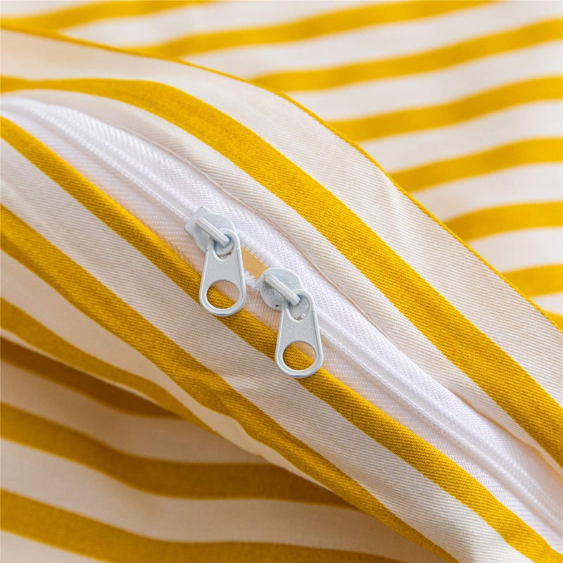 JELLYMONI 100% Natural Cotton 3pcs Striped Duvet Cover Sets,White Duvet Cover with Yellow Stripes Pattern Printed Comforter Cover,with Zipper Closure & Corner Ties(King Size) - Image 4