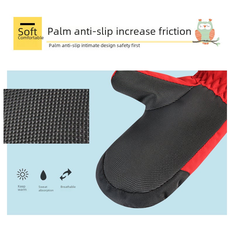 Generic - Kids Cartoon Waterproof Warm Ski Gloves Owl - Image 1