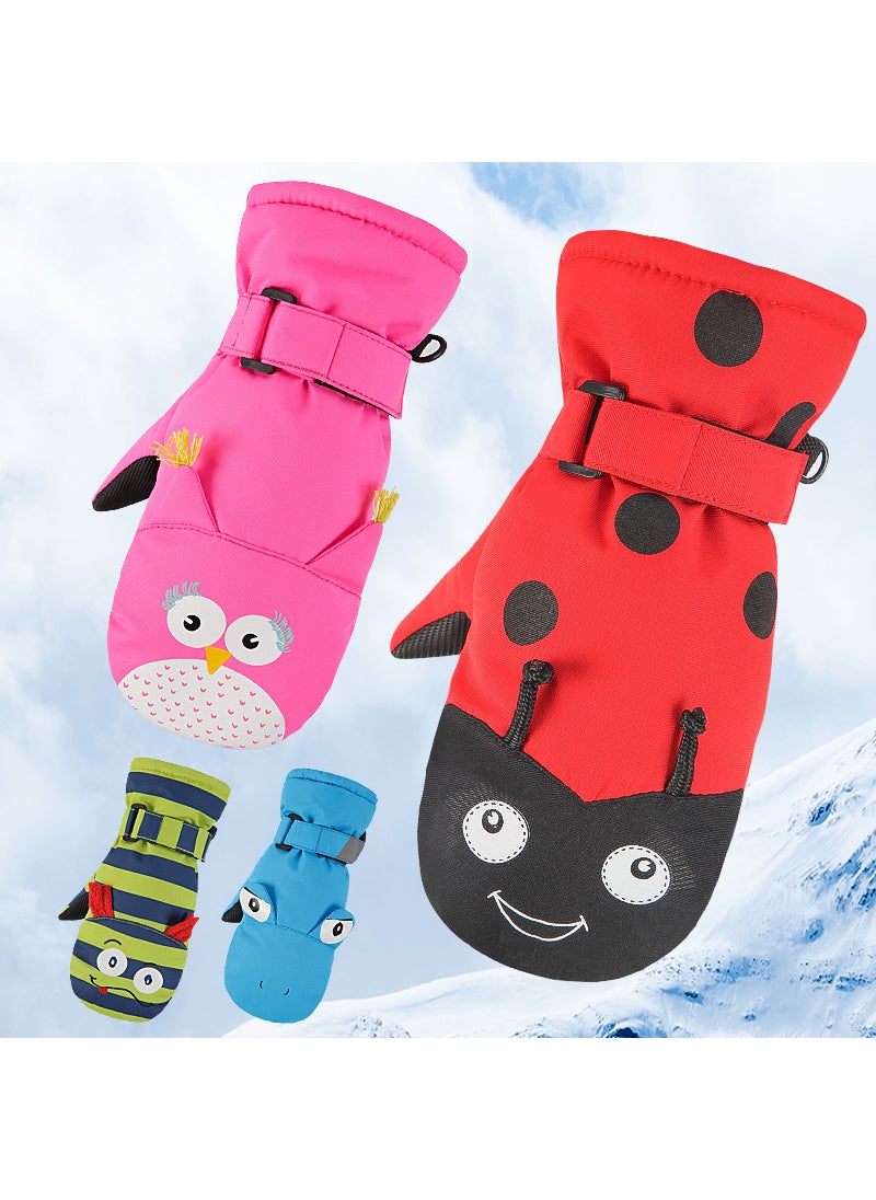 Generic - Kids Cartoon Waterproof Warm Ski Gloves Owl - Image 1