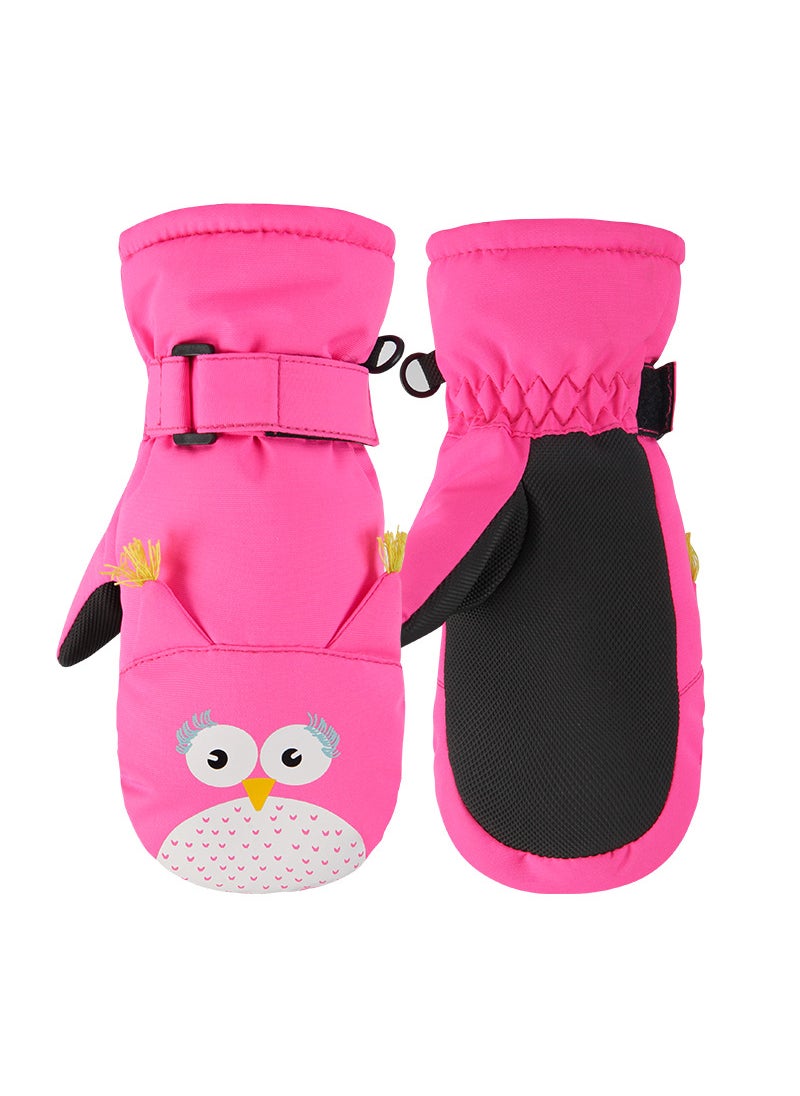 Generic - Kids Cartoon Waterproof Warm Ski Gloves Owl - Image 1