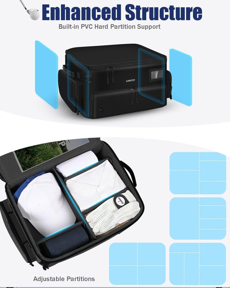 LOINTET Golf Trunk Organizer, Waterproof Car Golf Locker with Separate Ventilated Compartment for 2 Pair Shoes, Golf Storage for Balls, Tees, Cap, Clothes, Gloves, Accessories, Gifts for Men, Women - Image 4