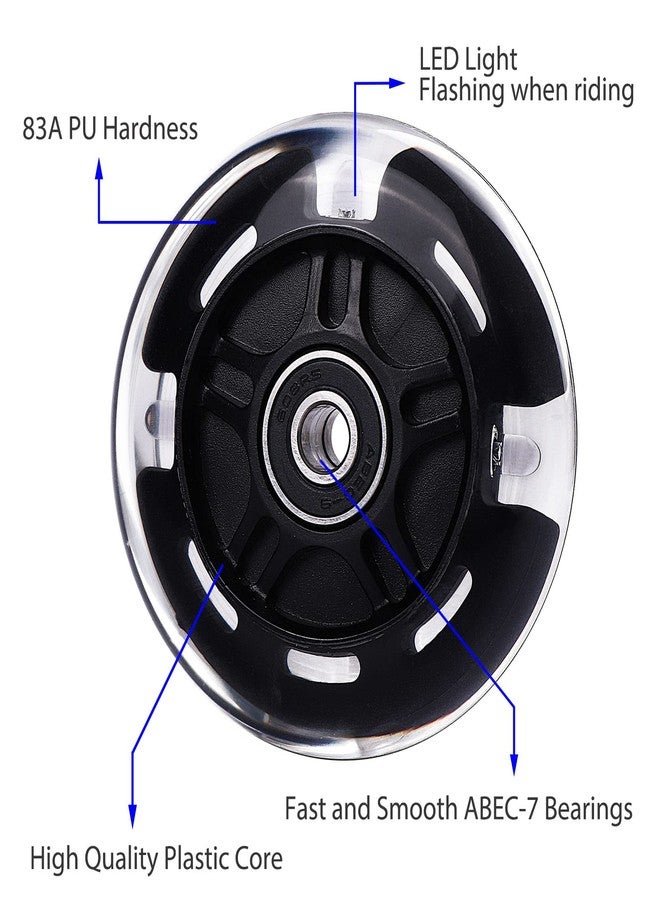 Gladeer 2-Pack 80mm Scooter Wheels Light Up Inline Skate Replacement Wheels w/Bearings (Black) - Image 3
