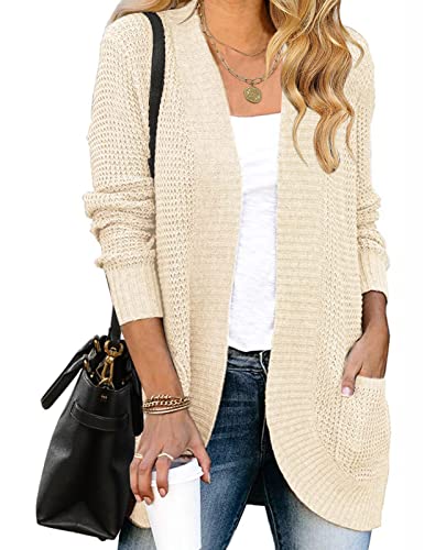 MEROKEETY Womens 2025 Fall Long Sleeve Open Front Cardigans Chunky Knit Draped Sweaters Outwear Apricot - Image 1