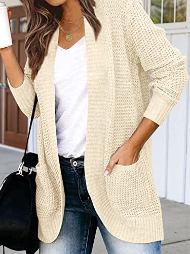 MEROKEETY Womens 2025 Fall Long Sleeve Open Front Cardigans Chunky Knit Draped Sweaters Outwear Apricot - Image 3
