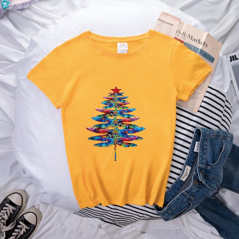 supply female shirt color pine pattern printing loose short sleeve - Image 1