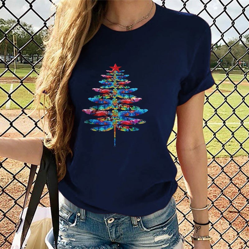 supply female shirt color pine pattern printing loose short sleeve - Image 4