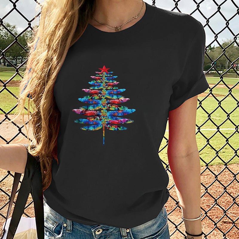 supply female shirt color pine pattern printing loose short sleeve - Image 5