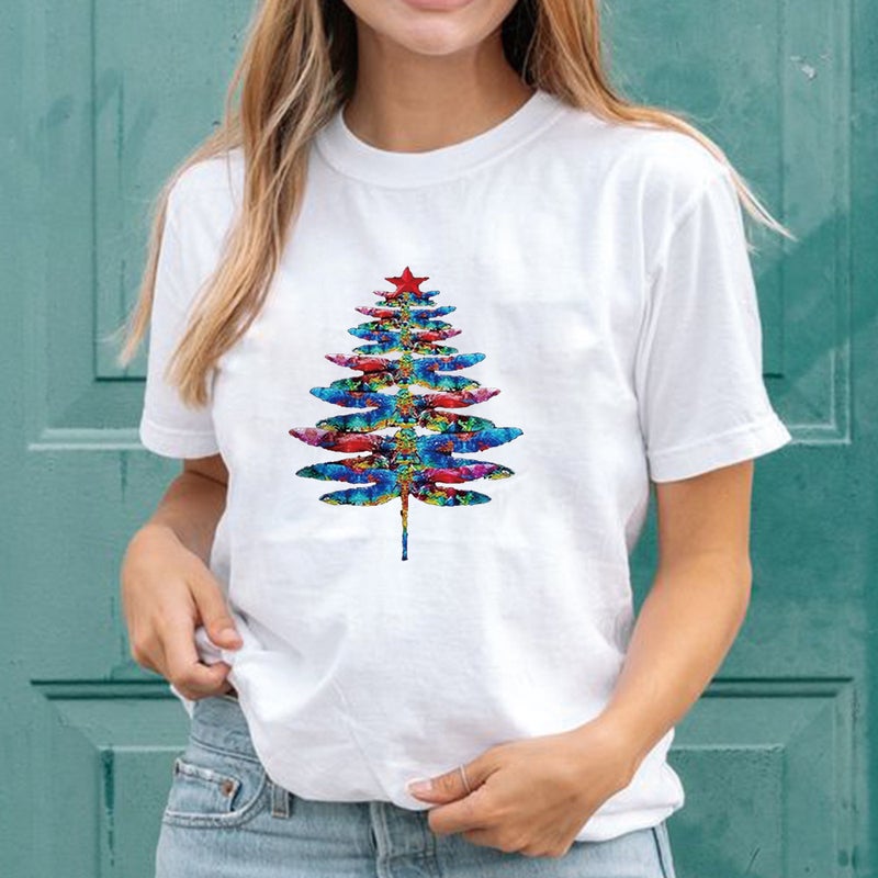 supply female shirt color pine pattern printing loose short sleeve - Image 2