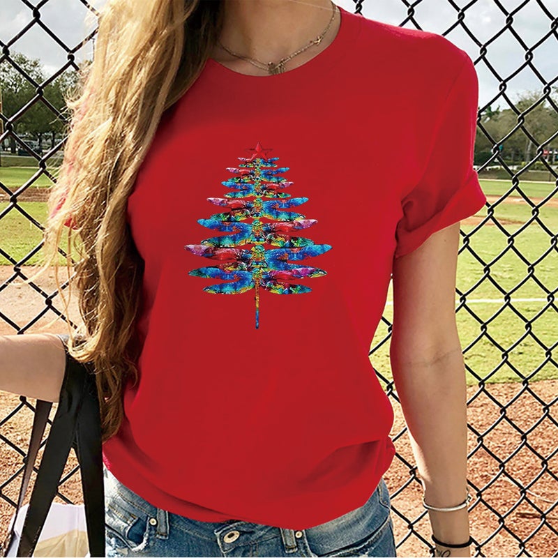 supply female shirt color pine pattern printing loose short sleeve - Image 3