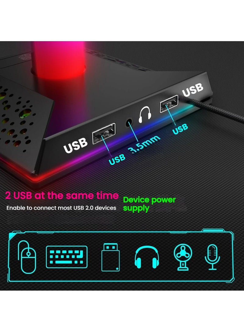 General Gaming Headset Stand RGB Illumination with Dual USB Ports 3.5mm Audio Touch Headset Stand to create an exclusive gaming atmosphere  - Image 3