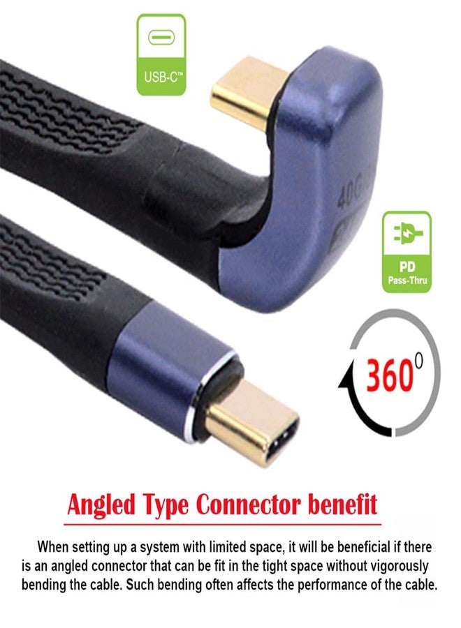 Cablecc كابل CC 40Gbps USB4 فلات رفيع FPC 100W 8K Type-C USB-C 240W ذكر إلى ذكر كابل بيانات بشكل U مائل للخلف للكمبيوتر المحمول والهاتف 13 سم - Image 2