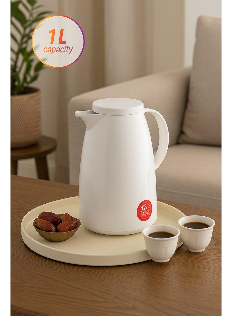 باصرة ترمس قهوه و شاي حراري – تصميم أنيق باللون الأبيض – حافظ حرارة 12 وبرودة 24 ساعة بسعة 1 لتر / 1.5 لتر / 2 لتر، تصميم أنيق للضيافة قهوة والمطبخ وغرف المعيشة - Image 3