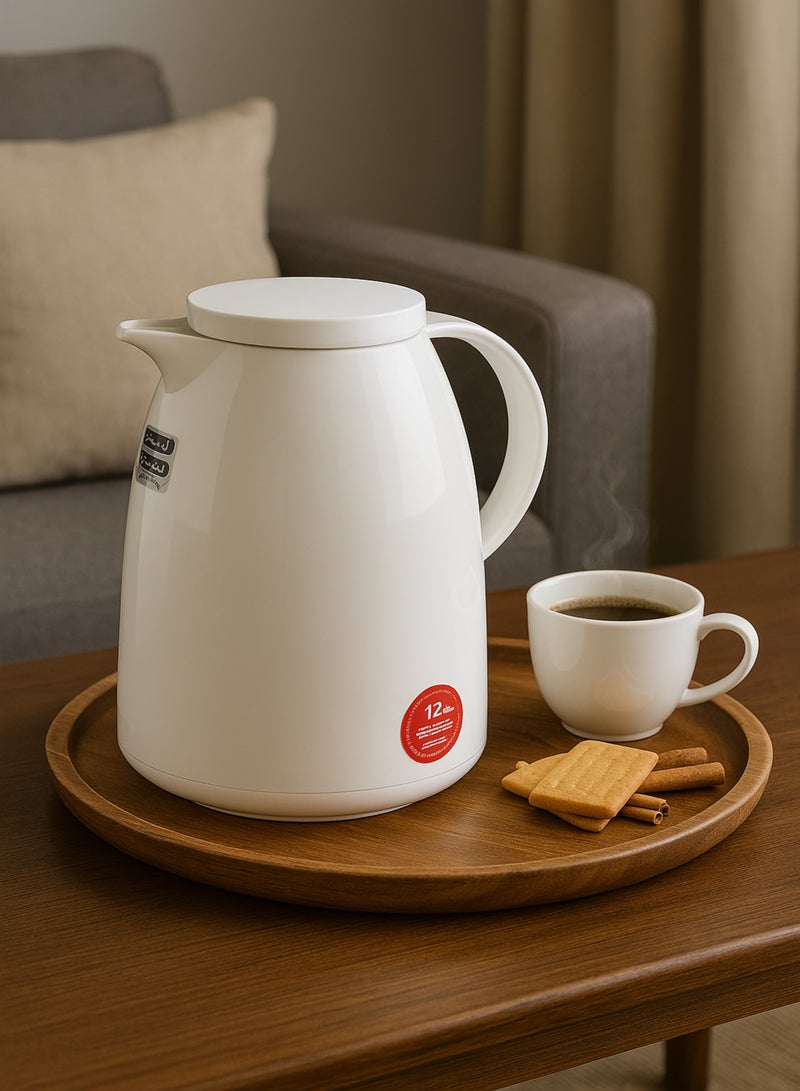 باصرة ترمس قهوه و شاي حراري – تصميم أنيق باللون الأبيض – حافظ حرارة 12 وبرودة 24 ساعة بسعة 1 لتر / 1.5 لتر / 2 لتر، تصميم أنيق للضيافة قهوة والمطبخ وغرف المعيشة - Image 1