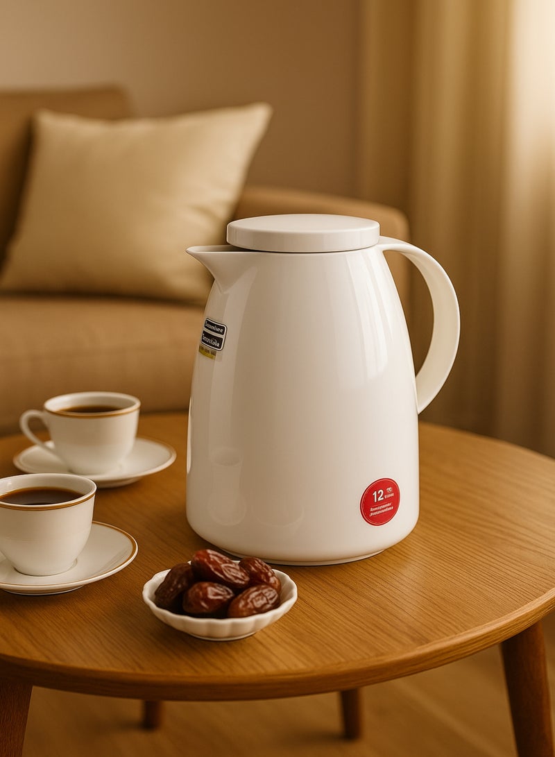 باصرة ترمس قهوه و شاي حراري – تصميم أنيق باللون الأبيض – حافظ حرارة 12 وبرودة 24 ساعة بسعة 1 لتر / 1.5 لتر / 2 لتر، تصميم أنيق للضيافة قهوة والمطبخ وغرف المعيشة - Image 2