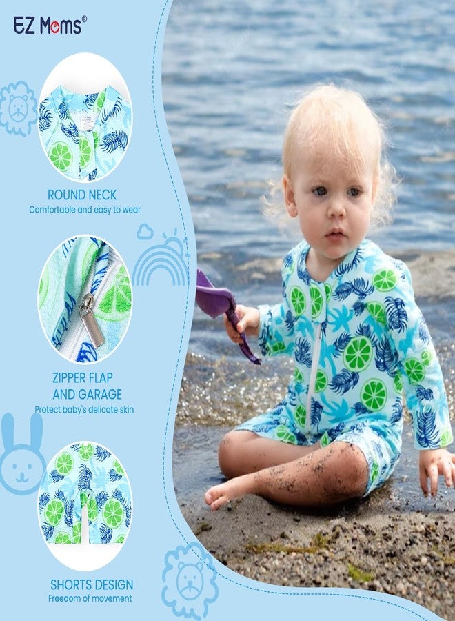 EZ Moms Baby Boy Swimsuit UPF 50+ Long-Sleeve 2-3T Swimsuit Boys One Piece Zipper Toddler Bathing Suit Boys Swim Suit Baby Beach Swimwear Sunsuit Baby Rash Guard with a Swim Cap (Lemon, 2-3T) - Image 2