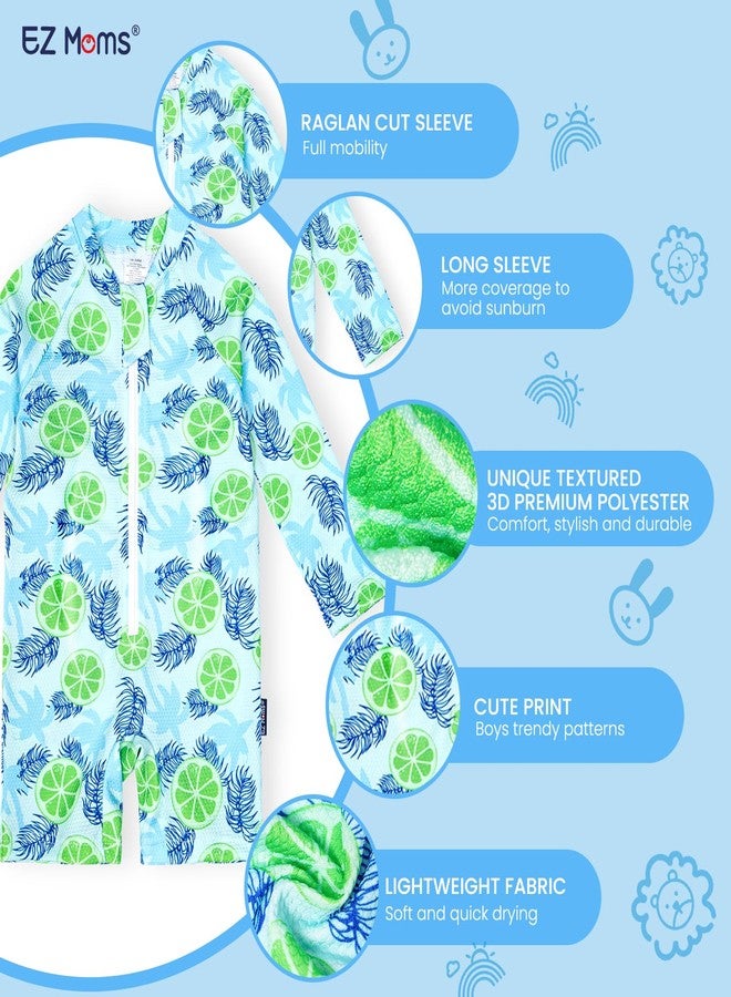 EZ Moms Baby Boy Swimsuit UPF 50+ Long-Sleeve 2-3T Swimsuit Boys One Piece Zipper Toddler Bathing Suit Boys Swim Suit Baby Beach Swimwear Sunsuit Baby Rash Guard with a Swim Cap (Lemon, 2-3T) - Image 4