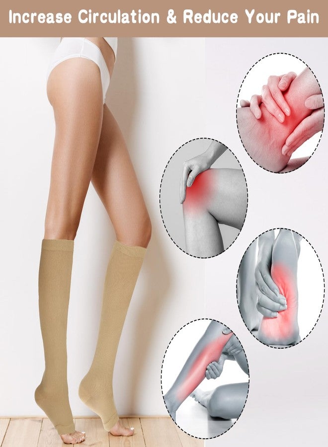 Dimeho Open Toe Compression Socks for Women & Men, 2 Pairs Toeless Compression Socks 15-20 mmHg Knee High Stockings for Circulation Support, Medium, Beige/Black - Image 4