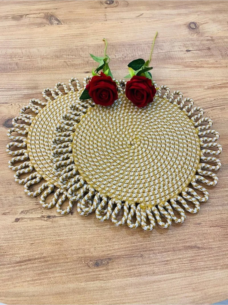 بدز ديري BDZ Leather Wicker Jute Presentation Plate Mat American Service 2 Piece
