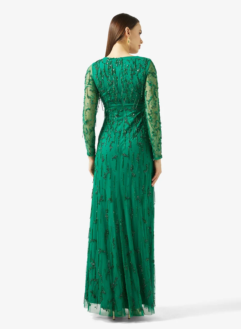 Namshi x  Plunge Neck Bead Embellished Gown for Women | Best Price UAE
