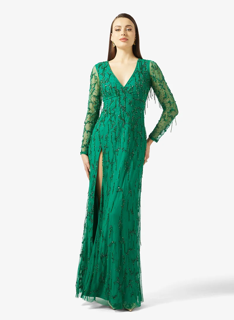Namshi x  Plunge Neck Bead Embellished Gown for Women | Best Price UAE
