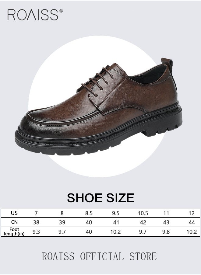 roaiss - Formal Business Leather Shoes for Men Round Toe Lace up Front Low Top Anti Slip Wear Resistant Driving Shoes Mens British Retro High Fashion Textures Soft Sole Comfort Work Shoes - Image 1