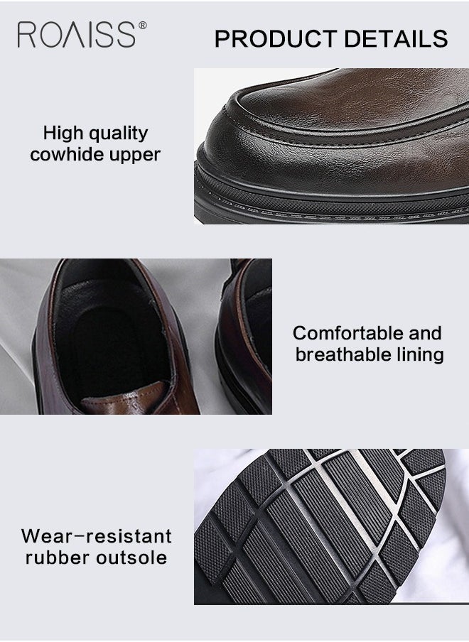 roaiss - Formal Business Leather Shoes for Men Round Toe Lace up Front Low Top Anti Slip Wear Resistant Driving Shoes Mens British Retro High Fashion Textures Soft Sole Comfort Work Shoes - Image 1