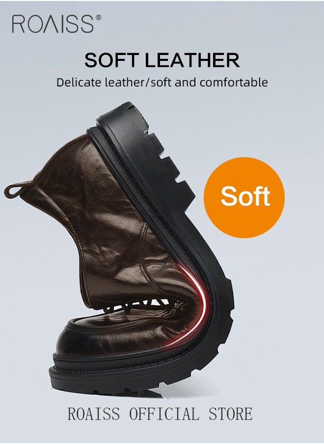 roaiss - Formal Business Leather Shoes for Men Round Toe Lace up Front Low Top Anti Slip Wear Resistant Driving Shoes Mens British Retro High Fashion Textures Soft Sole Comfort Work Shoes - Image 1