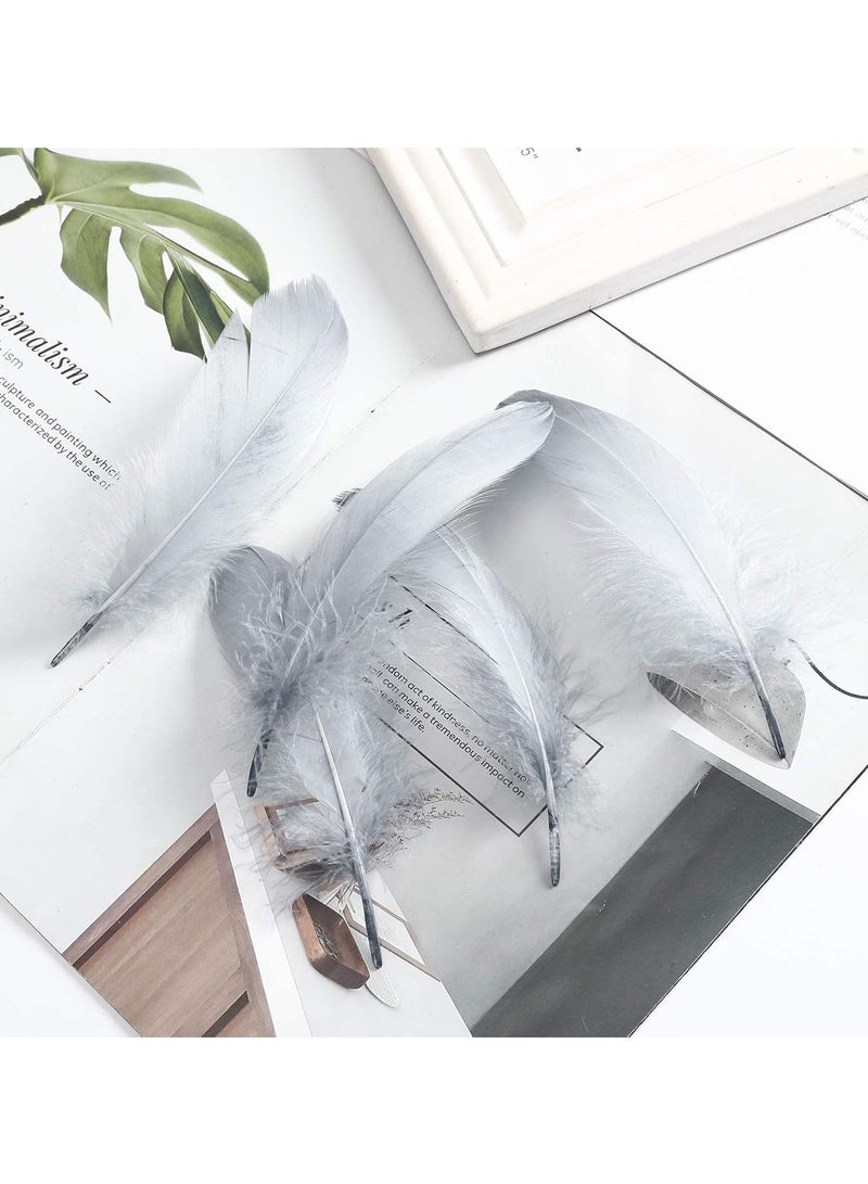100PCS Natural Goose Feathers Decoration - Assorted Colorful 6-8 inch Feather for DIY Crafts Festival Erikord (Grey) - Image 1