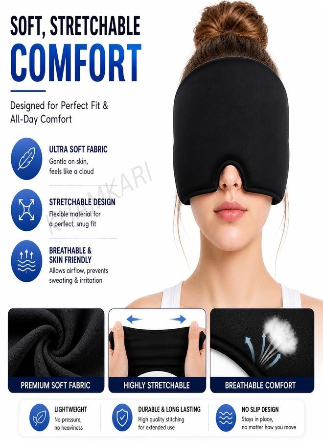 KHAMKARI Migraine Relief Cooling Gel Cap for Headache, Sinus & Stress Relief | 360° Cold Therapy Ice Head Wrap | Reusable, Stretchable & Light Blocking Design For Men & Women -Black - Image 4