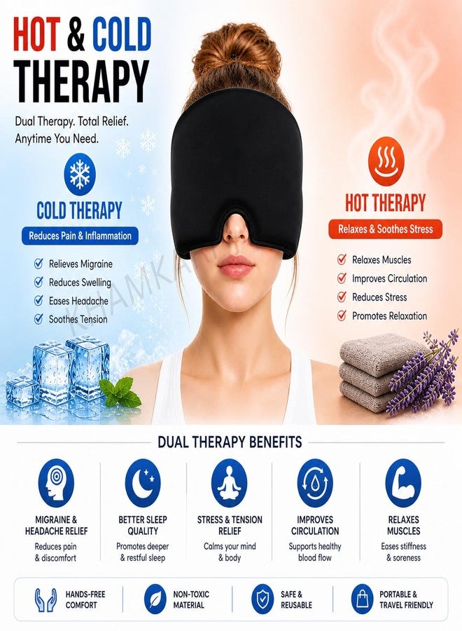 KHAMKARI Migraine Relief Cooling Gel Cap for Headache, Sinus & Stress Relief | 360° Cold Therapy Ice Head Wrap | Reusable, Stretchable & Light Blocking Design For Men & Women -Black - Image 5