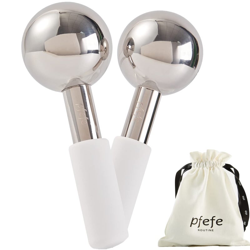 pfefe Ice Globes for Face & Eyes, Unbreakable Stainless Steel Cryo Sticks for Beauty Routines, Facials Cold Roller Cooling Globes for Puffiness, Wrinkles, Dark Circles, Headaches - Image 1