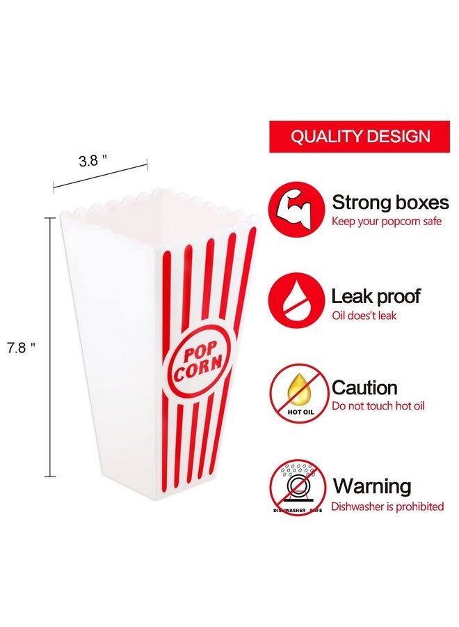 Novelty Place [Novelty Place] Plastic Red & White Striped Classic Popcorn Containers for Movie Night - 7.8" Tall x 3.8" Square (8 Pack) - Image 3