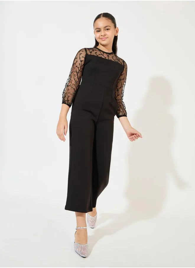 Styli Mesh Insert Embellished Jumpsuit