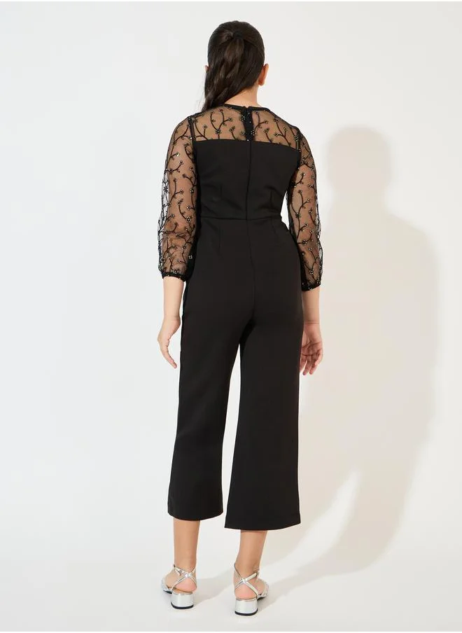 Styli Mesh Insert Embellished Jumpsuit