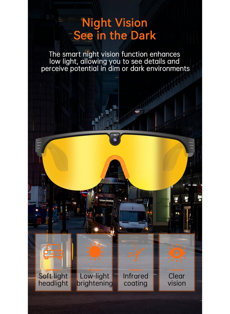 ZESITH Black-Yellow Sports Smart Glasses, 800W HD Camera, Anti-Shake Video, Bluetooth Call, Music, Dual Lenses for Cycling - Image 5