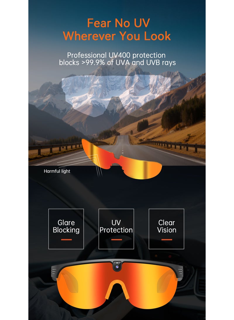 ZESITH Black-Yellow Sports Smart Glasses, 800W HD Camera, Anti-Shake Video, Bluetooth Call, Music, Dual Lenses for Cycling - Image 2