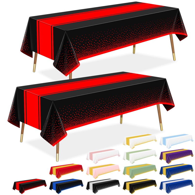 LANLISA Red and Black Tablecloth Party Decorations 2 Pack, Disposable Plastic Table Cloths for Birthday Graduation Retirement Masquerade Party Decor - Image 1