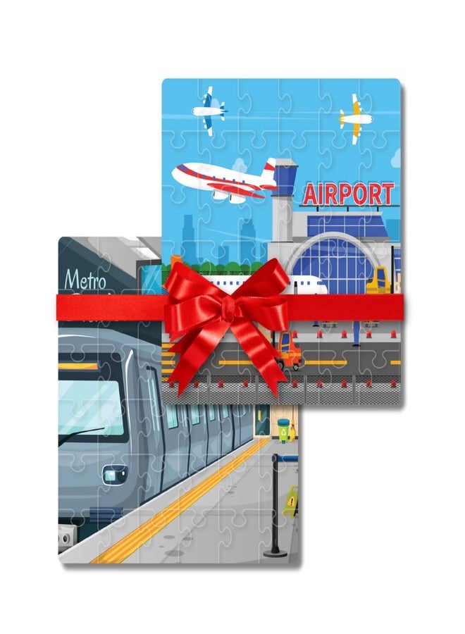 Mittimate Jigsaw Puzzle Combo Set of 2 - Airport & Metro Station I 36 Pieces Cardboard Puzzle Game for Kids Age 4 to 6 Year I Birthday Gift for Children - Image 1
