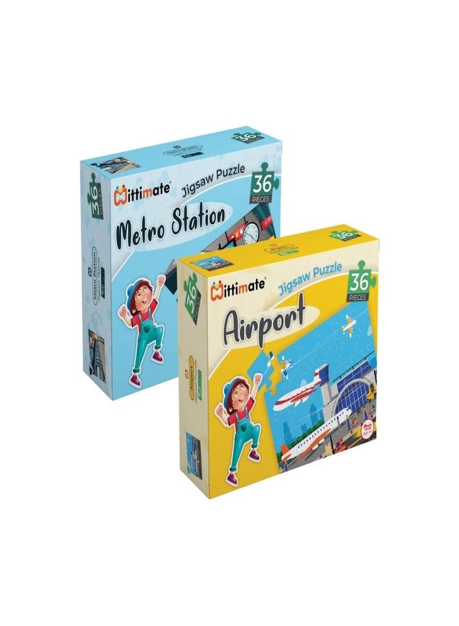 Mittimate Jigsaw Puzzle Combo Set of 2 - Airport & Metro Station I 36 Pieces Cardboard Puzzle Game for Kids Age 4 to 6 Year I Birthday Gift for Children - Image 2