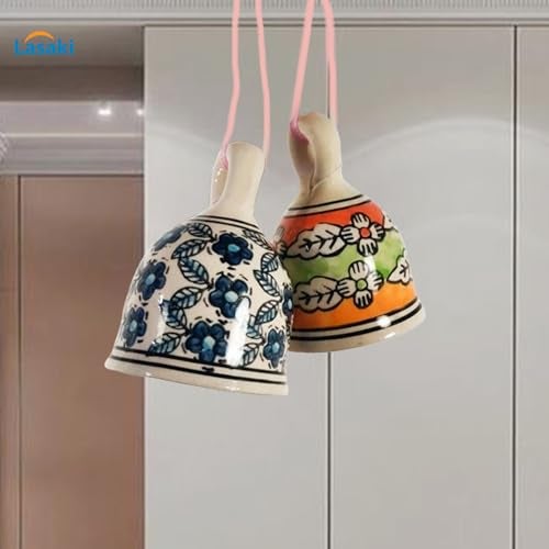 Lasaki Jerry Big Bell Set of 2 Ceramic windchimes Hand Painted for mandir aarti pujan, Wall hangings,Entry Gates,Home Decor,for puja,Office(L - 8.5 X W - 8.5 X H - 12 cm) - Image 5