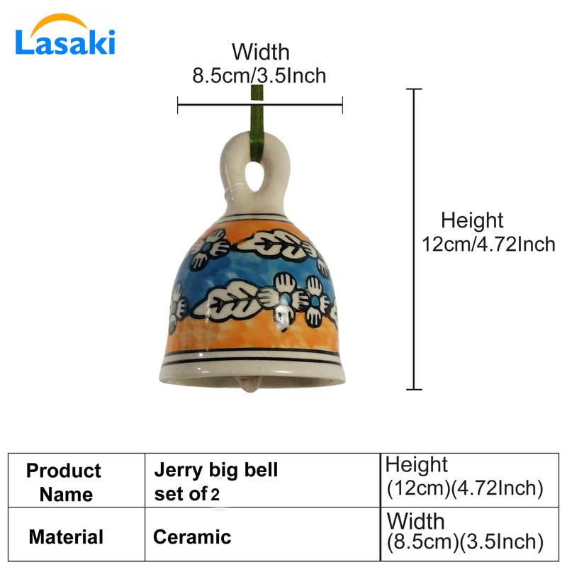 Lasaki Jerry Big Bell Set of 2 Ceramic windchimes Hand Painted for mandir aarti pujan, Wall hangings,Entry Gates,Home Decor,for puja,Office(L - 8.5 X W - 8.5 X H - 12 cm) - Image 2