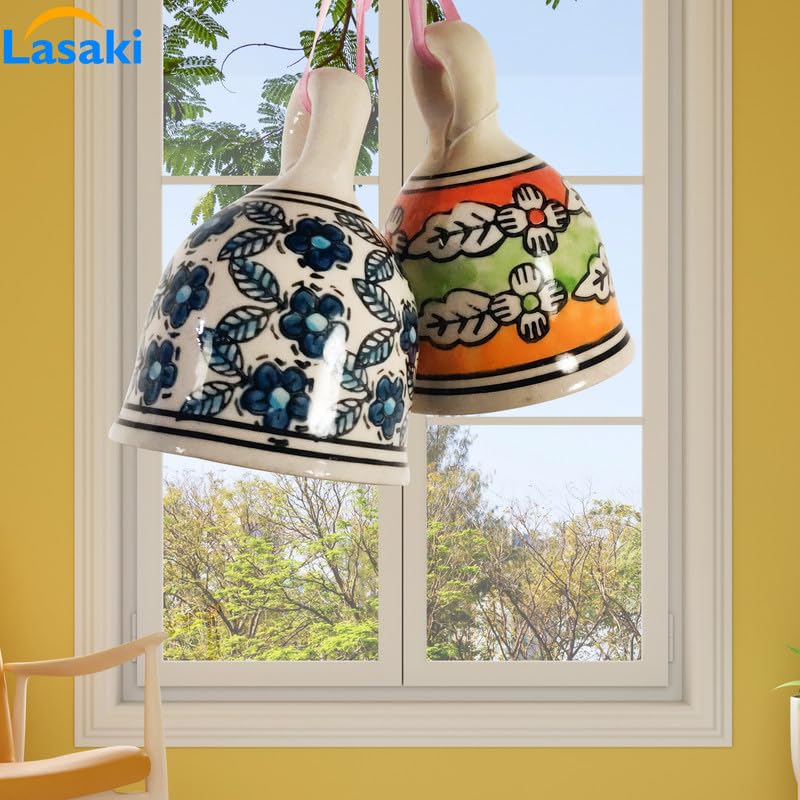 Lasaki Jerry Big Bell Set of 2 Ceramic windchimes Hand Painted for mandir aarti pujan, Wall hangings,Entry Gates,Home Decor,for puja,Office(L - 8.5 X W - 8.5 X H - 12 cm) - Image 3