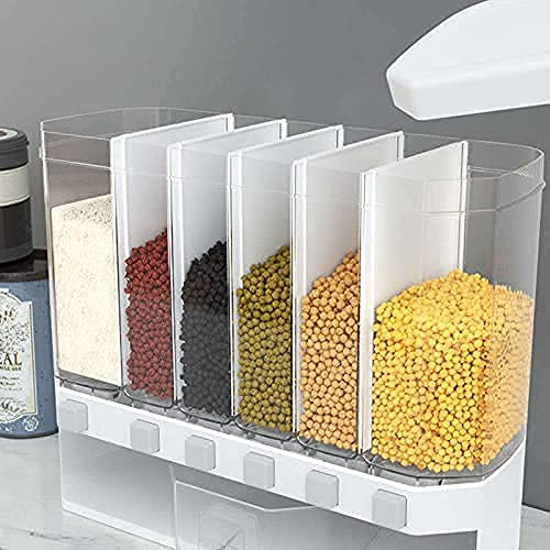 Destonl Destonl WallMounted Dry Food Dispenser 6Grid Cereal Dispensers Kitchen Food Storage Container Tank for Pulses Cornflakes Rice Nuts  - Image 5